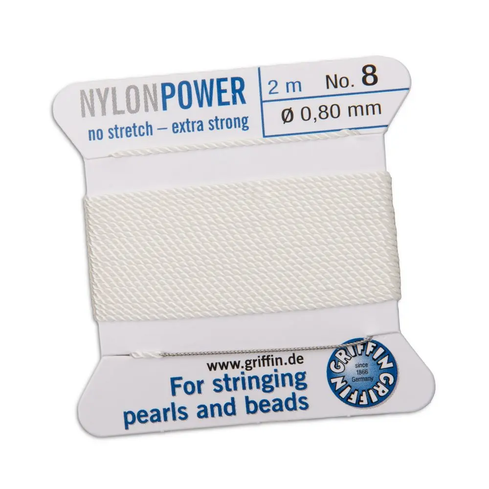 Griffin nylonová nit Nylon power s jehlou 0,8 mm/2 m bílá -