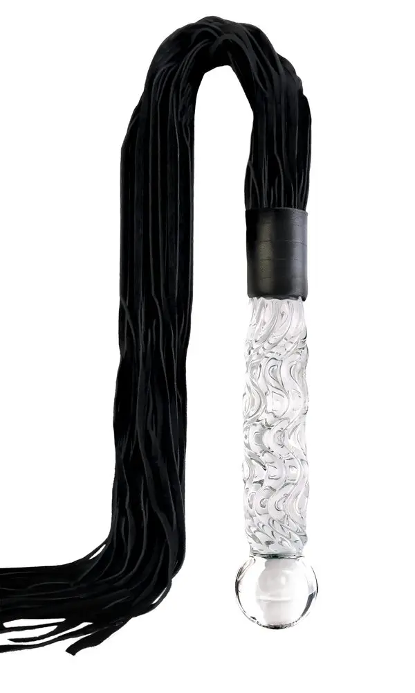 Icicles No. 38 - bič z kůže a skleněné dildo - průhledné/černé
