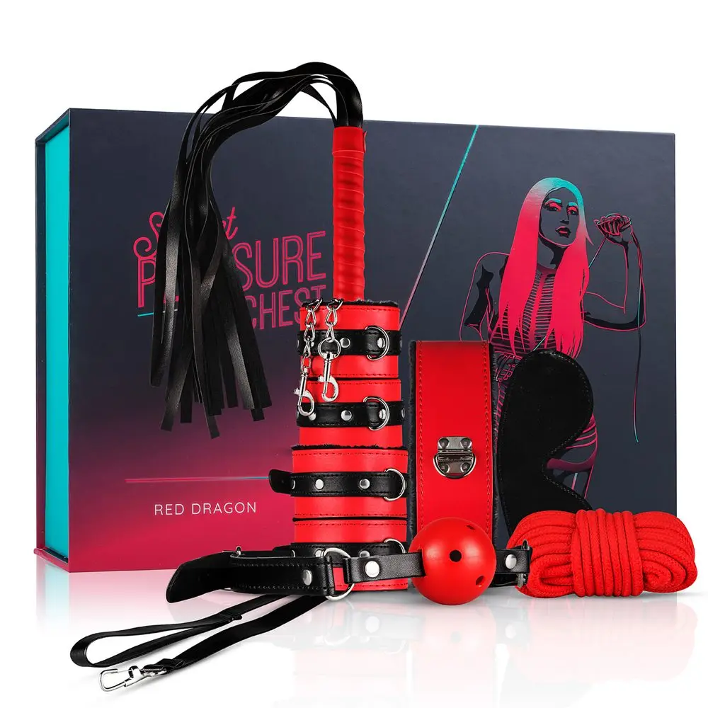 Secret Pleasure Chest - pokročilá sada BDSM - 10dílná (červená)