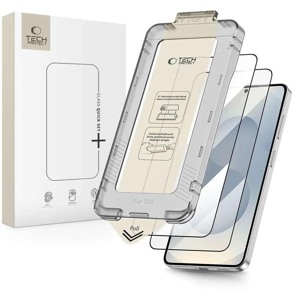 Tech-Protect Tvrzené sklo Quick Set+, Samsung Galaxy S26, černé, 2 kusy