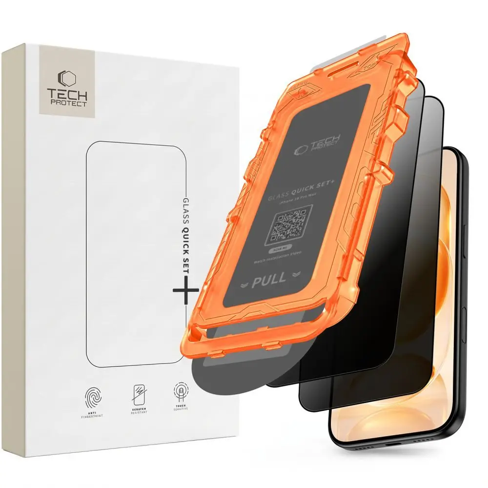Tech-Protect Privacy Tvrzené sklo Quick Set+, iPhone 18 Pro Max, 2 kusy