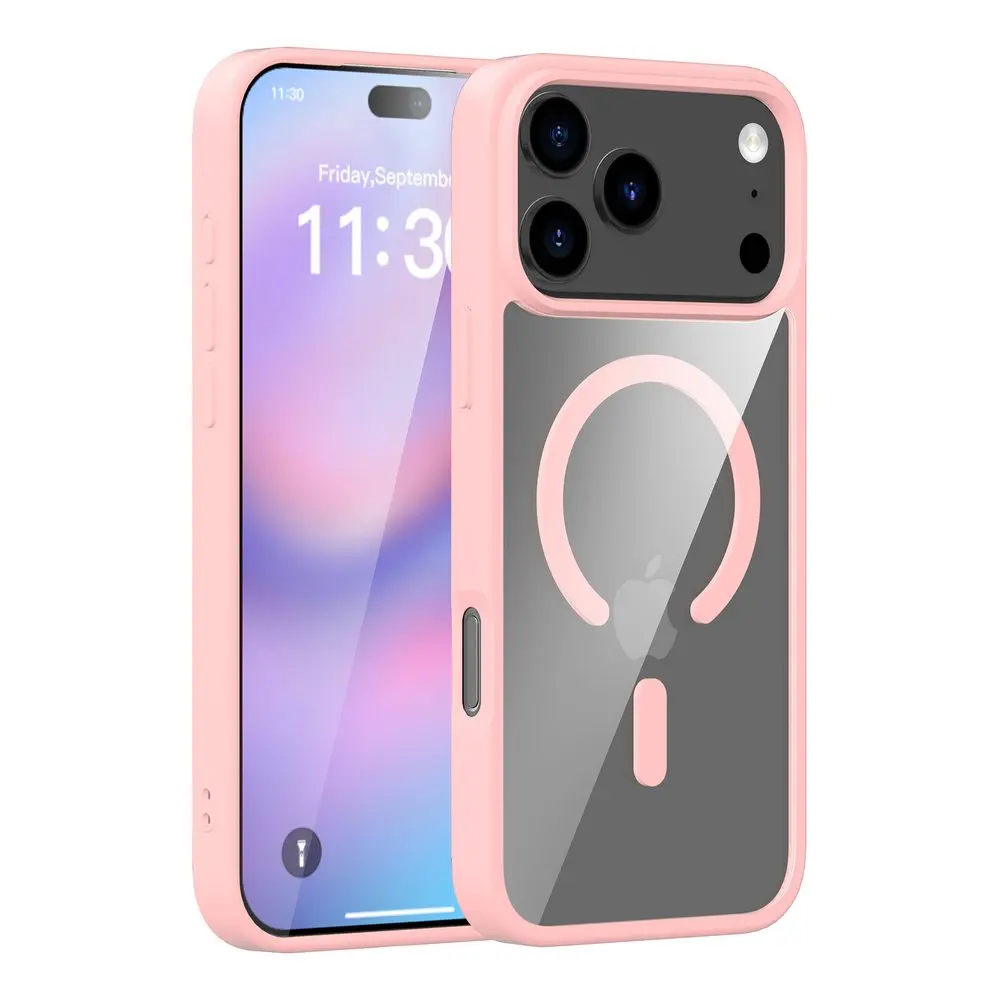 JP MagFit Clear MagSafe obal s N52 magnetem, iPhone 17 Pro Max, světle růžový