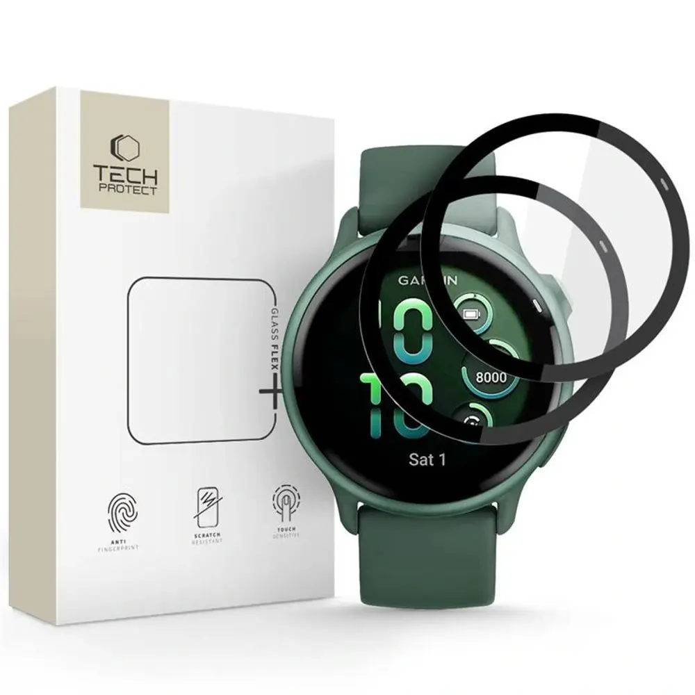 Tech-Protect Hybridní sklo Flex+, Garmin Vivoactive 6, černé, 2 kusy