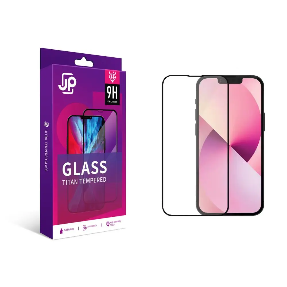 JP Titan extra odolné tvrzené sklo, iPhone 13 / 13 Pro / 14 / 16e / 17e, černé