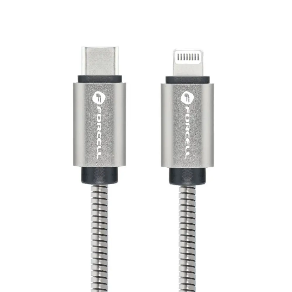 Forcell F-Energy kabel USB-C - Lightning, PD, 3A, 27W, 2 m, stříbrný