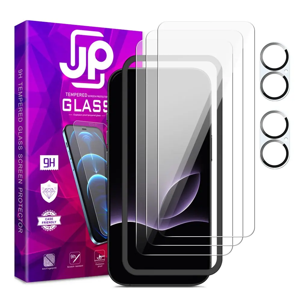 JP Mega Pack Tvrzených skel, 3 skla na telefon s aplikátorem + 2 skla na čočku, iPhone 17