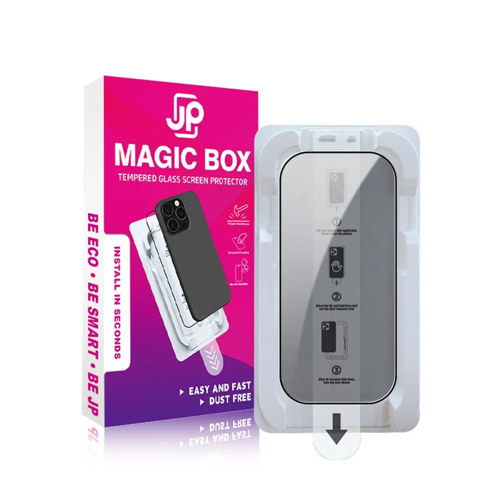 JP Magic Box Privacy 5D Tvrzené sklo s jednoduchou aplikací, iPhone 17 Pro, černé