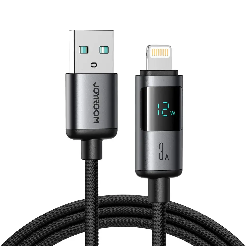 Joyroom S-A16 Pro Prism Series kabel USB-A – Lightning s digitálním displejem, 3A, 1,2 m, černý