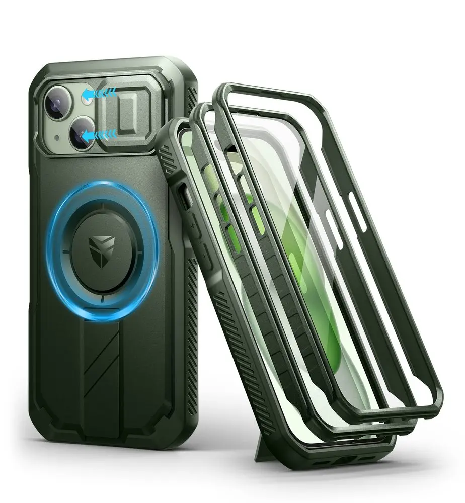 Dexnor MagSafe 360 Kickstand Camprotector obal iPhone 15, zelený