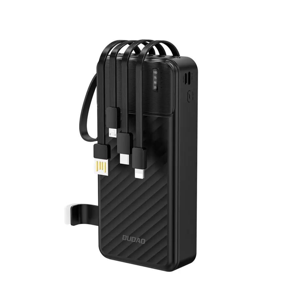 Dudao K11 Pro powerbanka s vestavěnými kabely, 20000mAh, černá