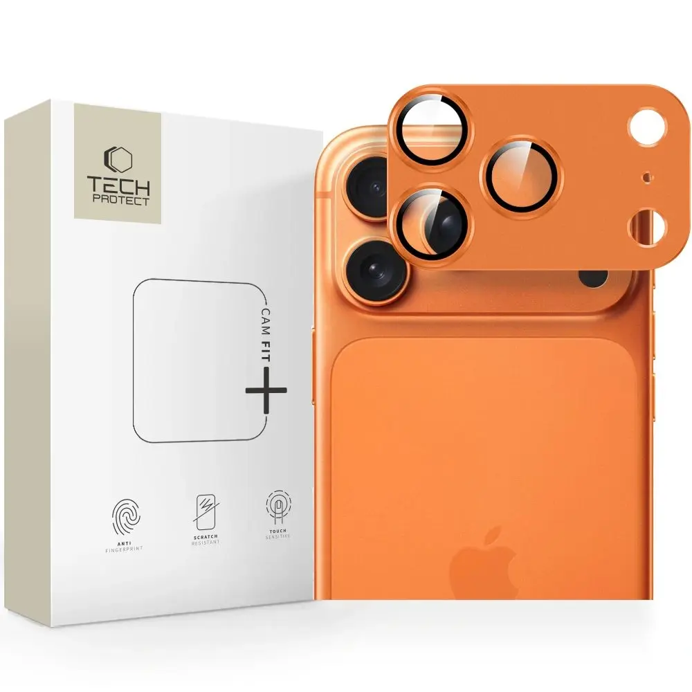 Tech-Protect CamFull Fit+, sklíčko pro čočku fotoaparátu, iPhone 17 Pro, oranžové
