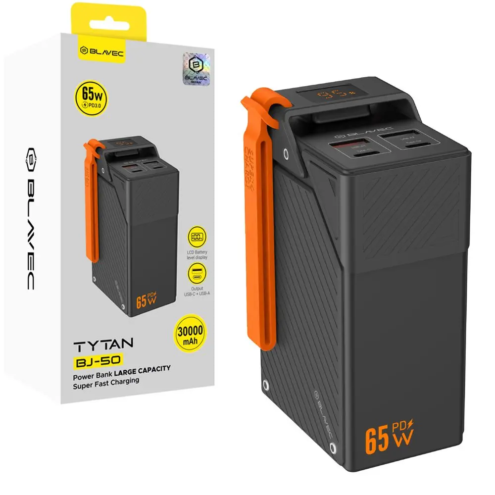 Blavec Powerbanka BJ-50 30 000 mAh, 65 W, 2x USB-C + 2x USB-A, černá