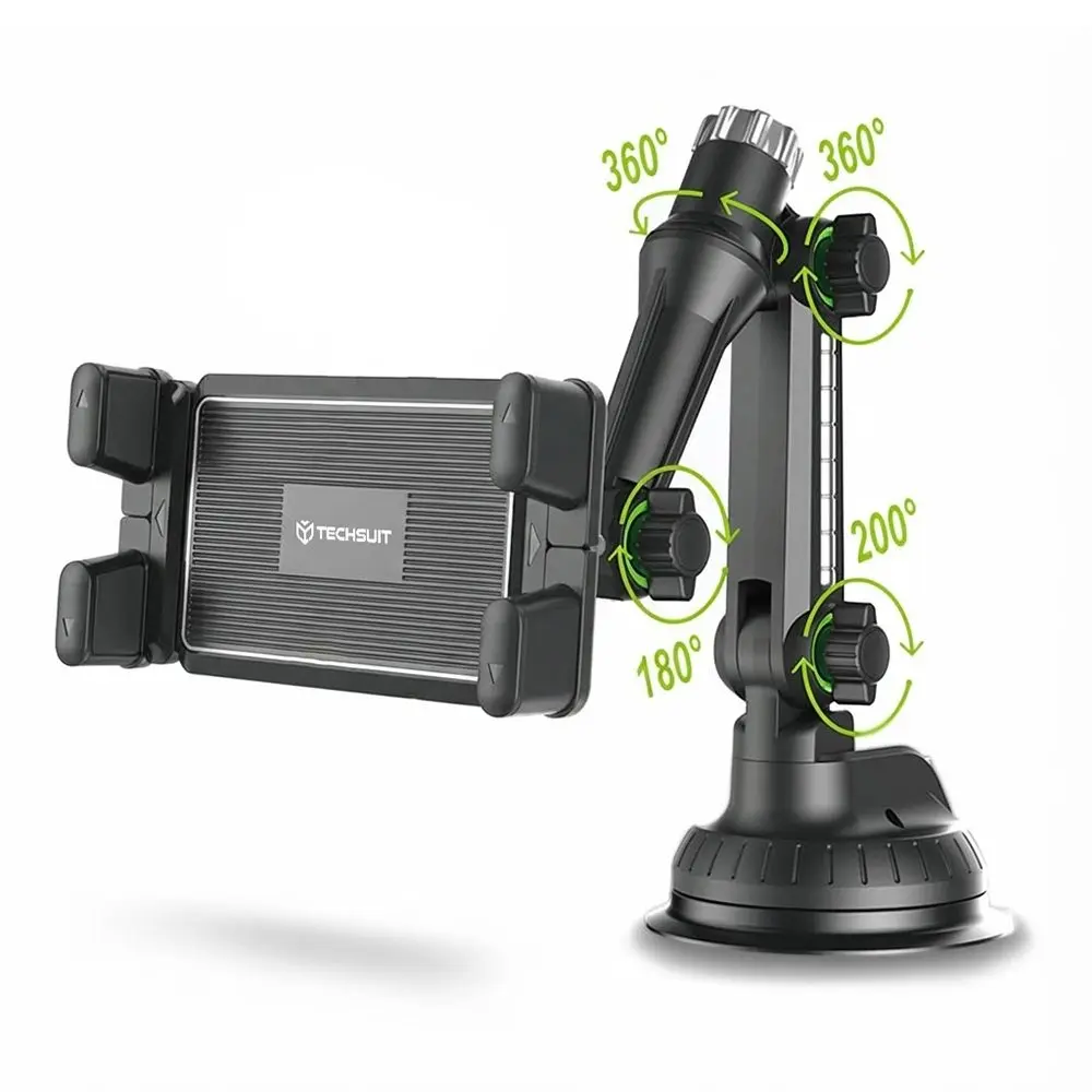 Techsuit - držák do auta TabbyX (ST1) - na tablet/telefon, flexibilní, nastavitelný o 360°, univerzální - černý