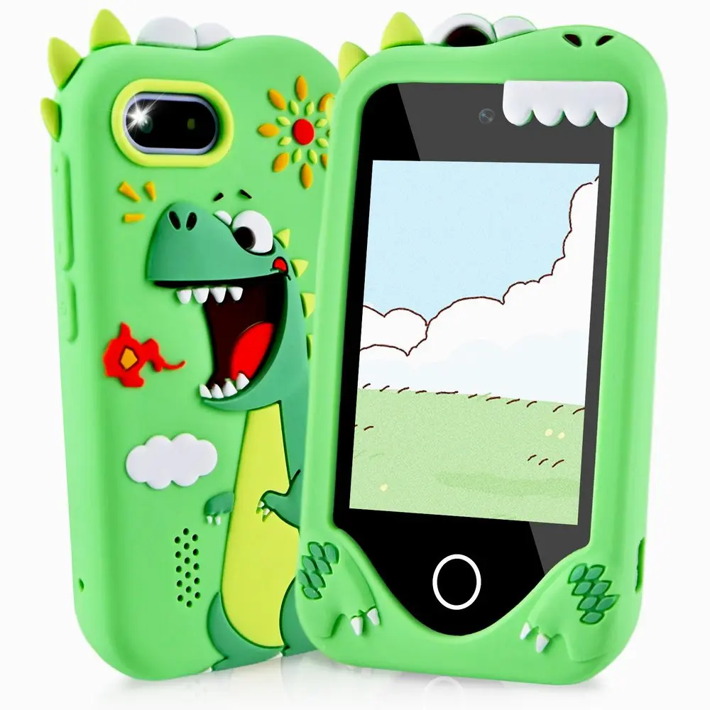 Chytrý telefon pro děti s hrami, MP3, duálním fotoaparátem a dotykovým displejem, zelený dinosaurus