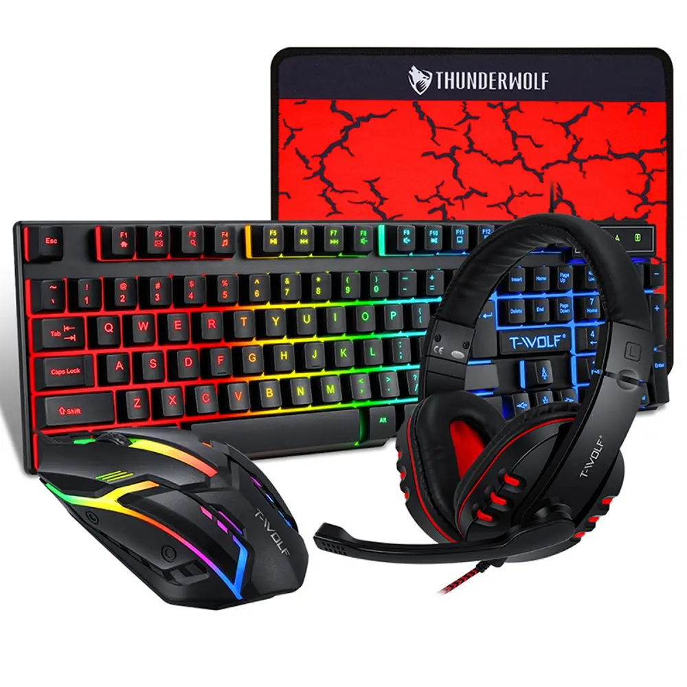 T-WOLF TF800, 4v1 RGB herní set (klávesnice, myš, headset, podložka)