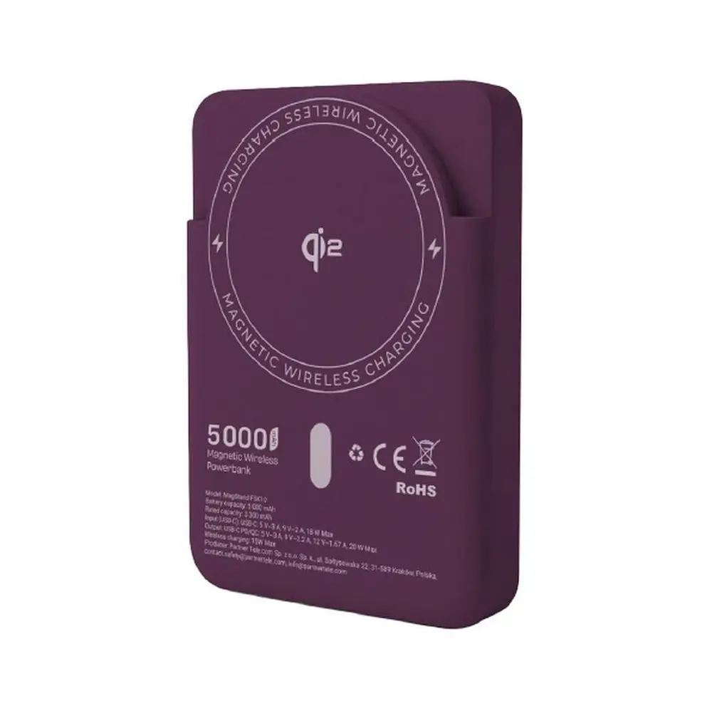 Forcell F-Energy MagSafe MagStand powerbanka 5000 mAh, Qi2, 20 W, vínová