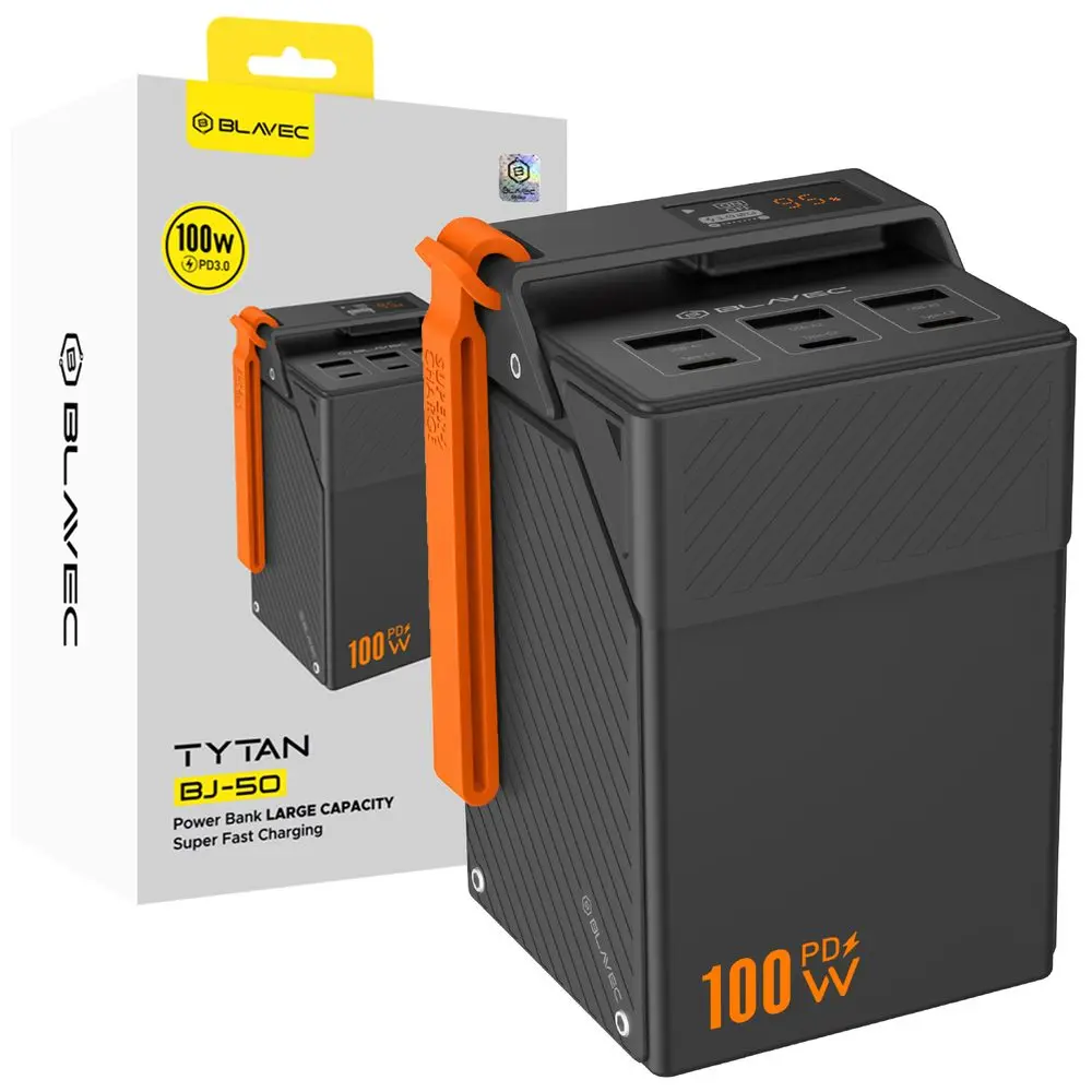 Blavec Powerbanka BJ-50 50 000 mAh, 100 W, 3x USB-C + 3x USB-A, černá