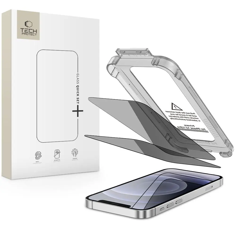 Tech-Protect Privacy Tvrzené sklo Quick Set+, iPhone 12 / 12 Pro, 2 kusy