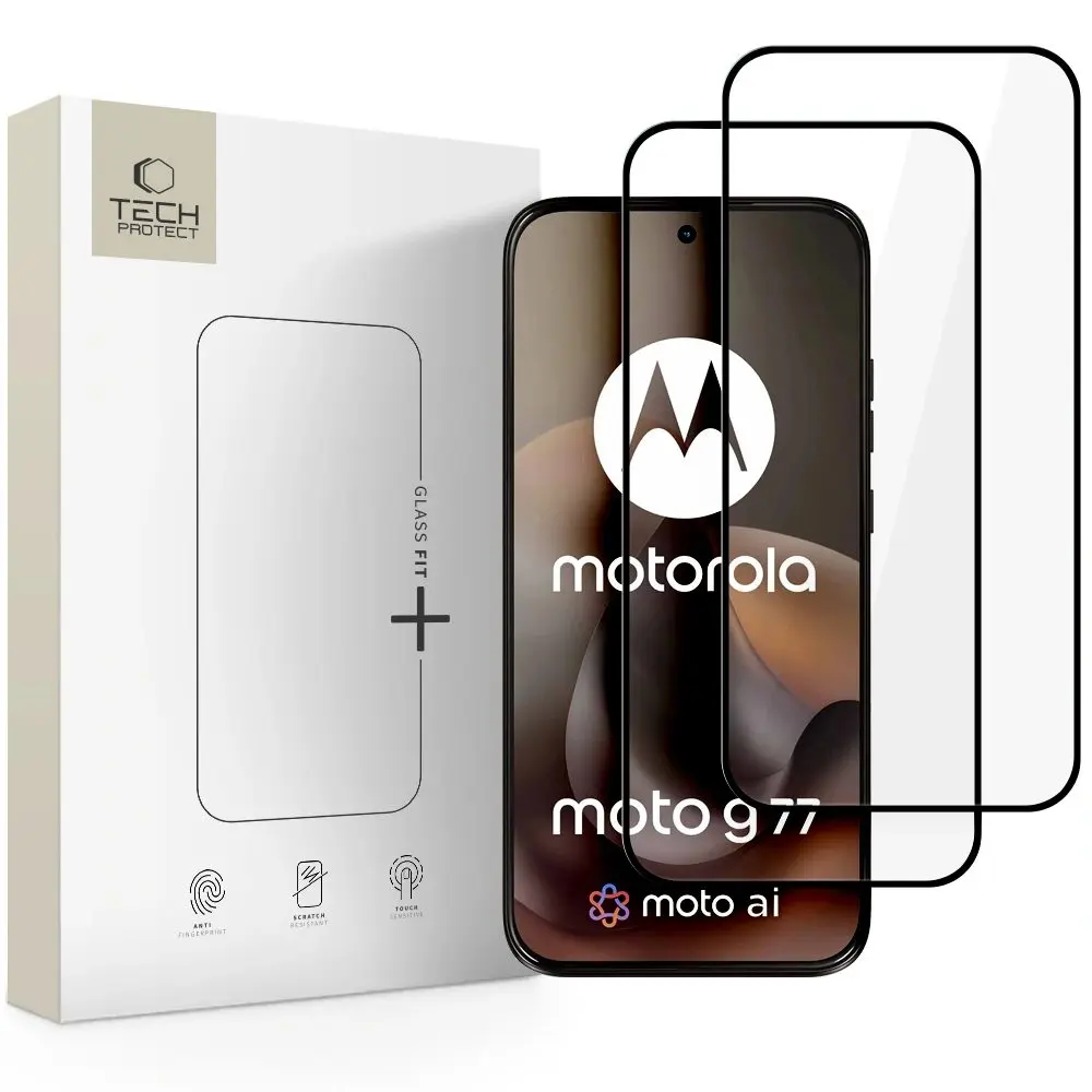 Tech-Protect Tvrzené sklo Fit+ Motorola Moto G67 / G77 / G87, černé, 2 kusy