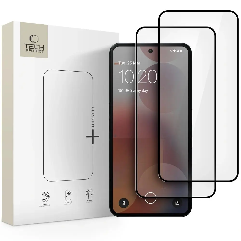 Tech-Protect Tvrzené sklo Fit+ Nothing Phone 3A / 3A Pro, černé, 2 kusy