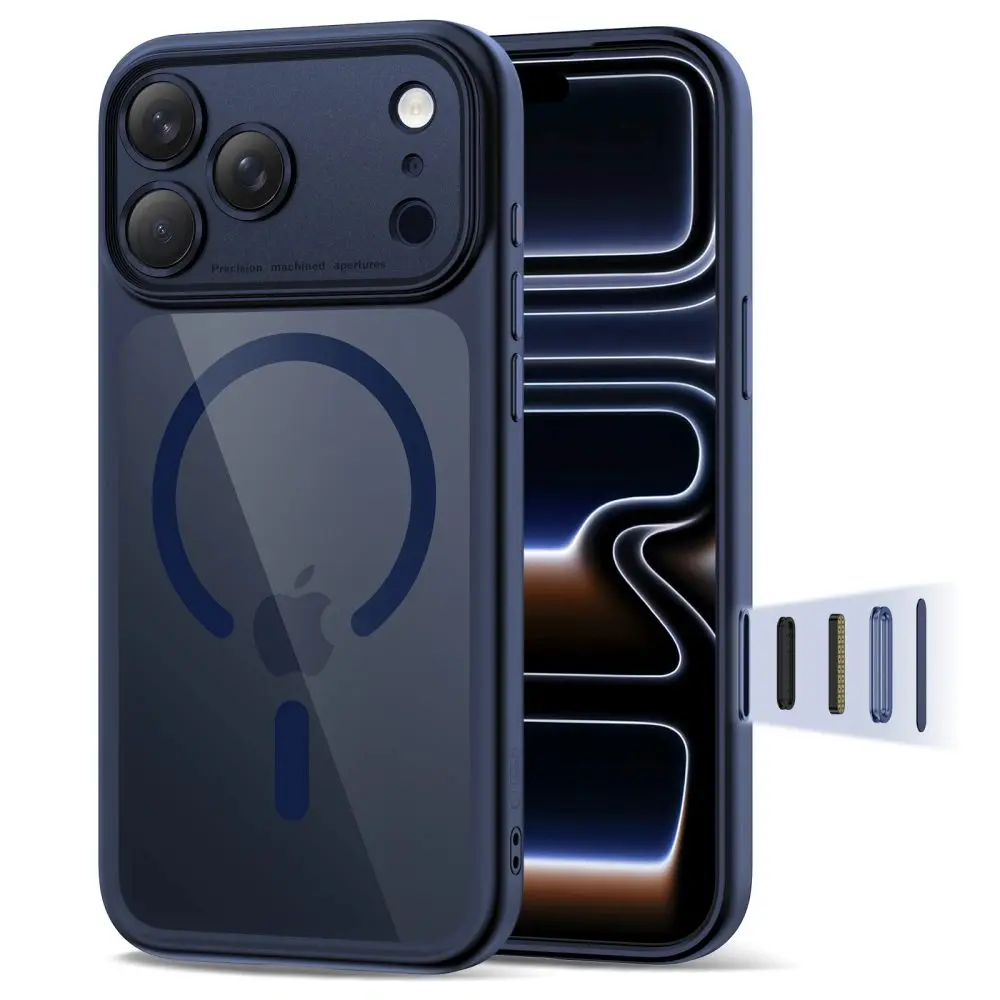 Tech-Protect MagPeak MagSafe CC, iPhone 17 Pro, tmavě modrý / průhledný