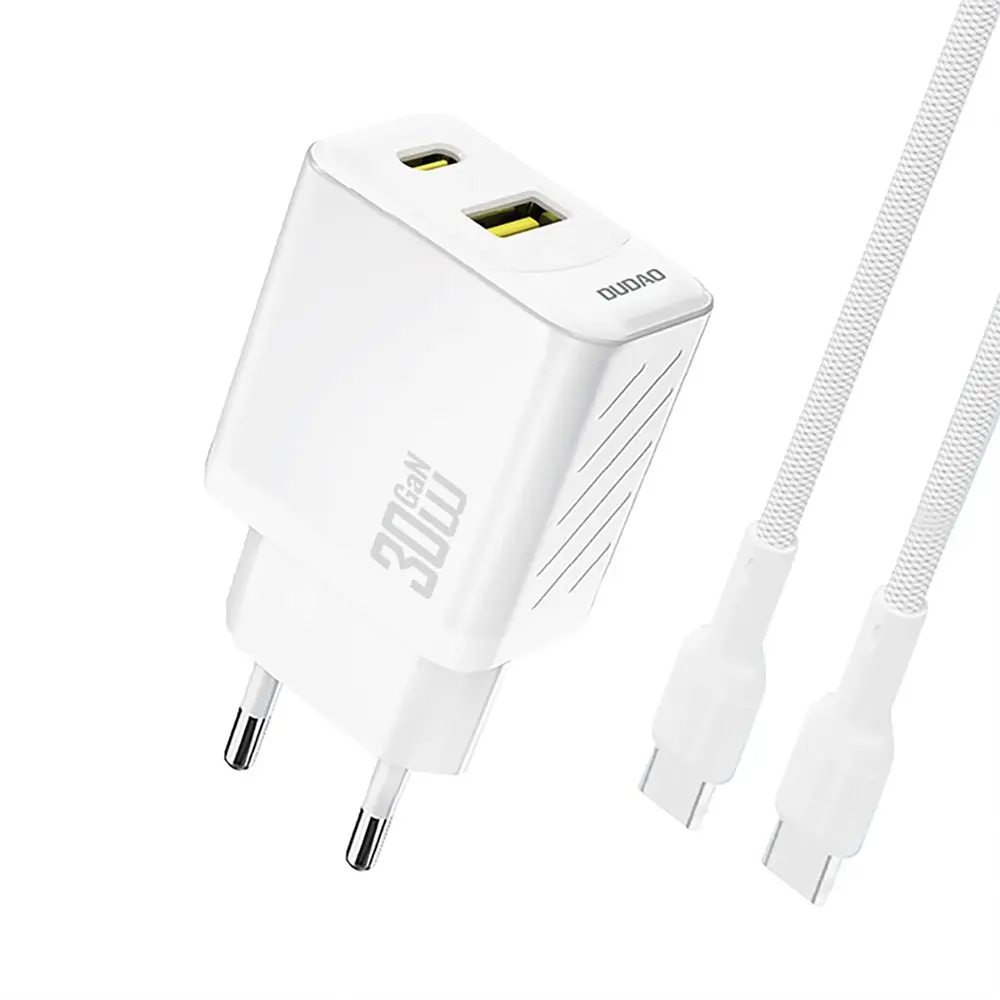 Dudao A27TCEU nabíječka USB-A + USB-C s USB-C kabelem, PD 30W GaN, bílá