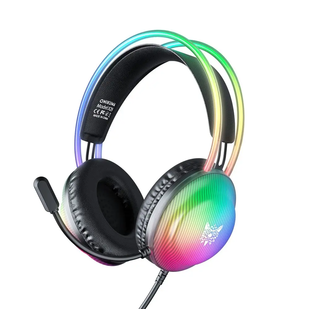 Onikuma X29 Drátová sluchátka s mikrofonem, RGB osvětlení, 3,5 mm, černá