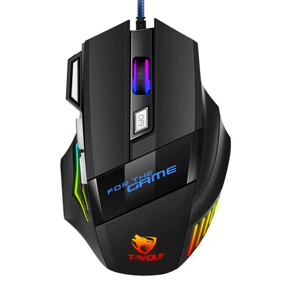 Herní RGB myš T-WOLF M1, 2400 DPI, 7 tlačítek, ergonomická, podsvícení, USB