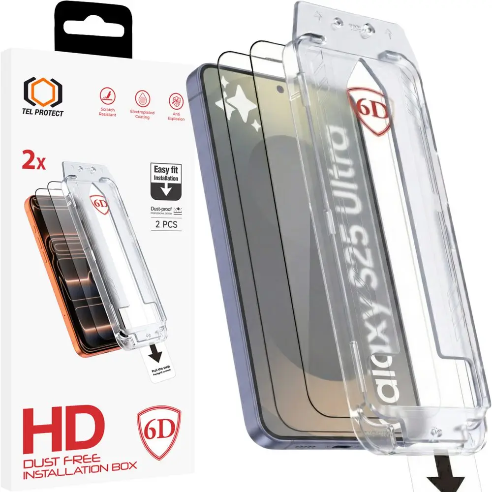 Tvrzené sklo Tel Protect Dust-Free Easy Fit 6D pro Samsung Galaxy S25 Ultra černé 2ks