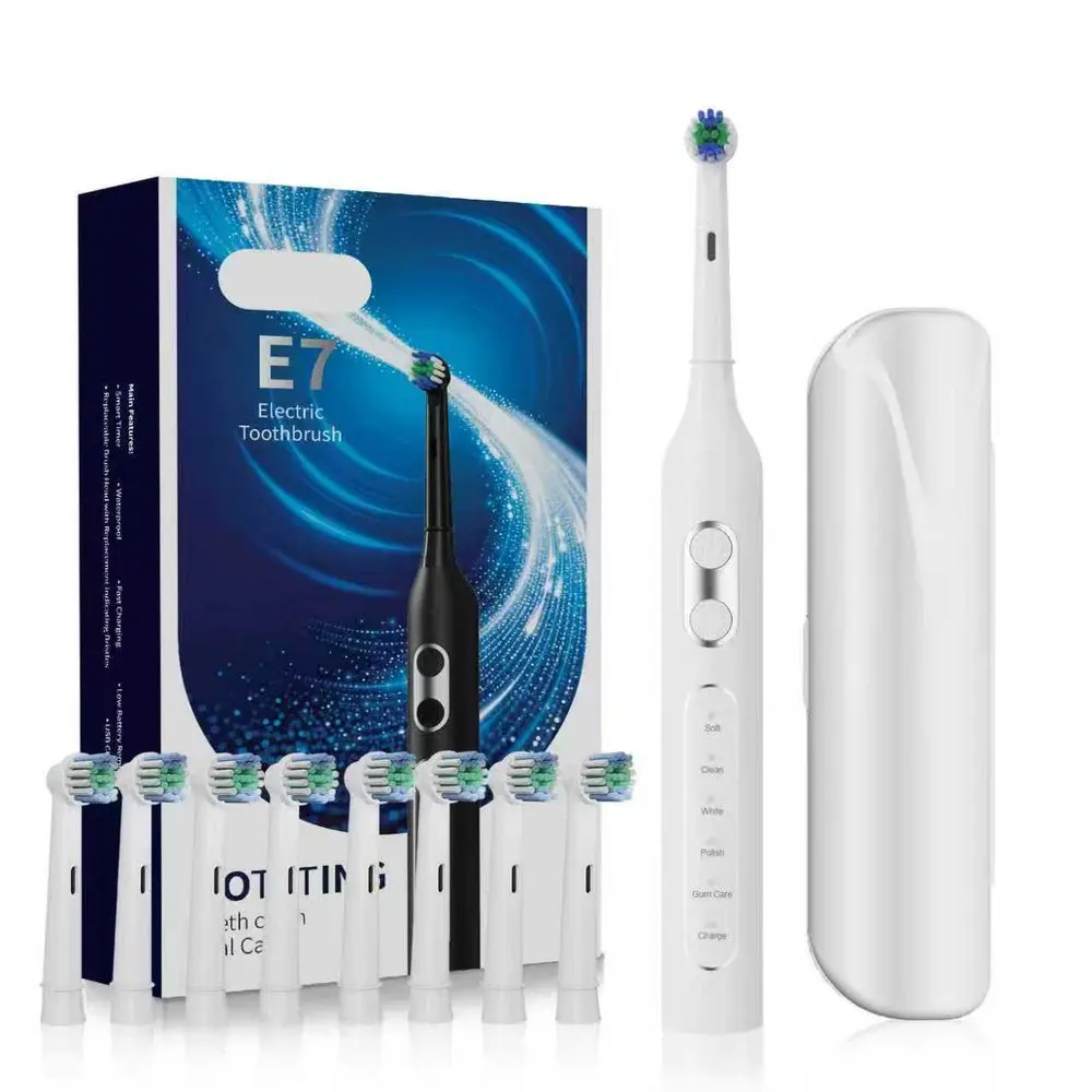 Sonický elektrický zubní kartáček E7 s 8 hlavicemi, 5 režimů, IPX7, 1500 mAh, bílý