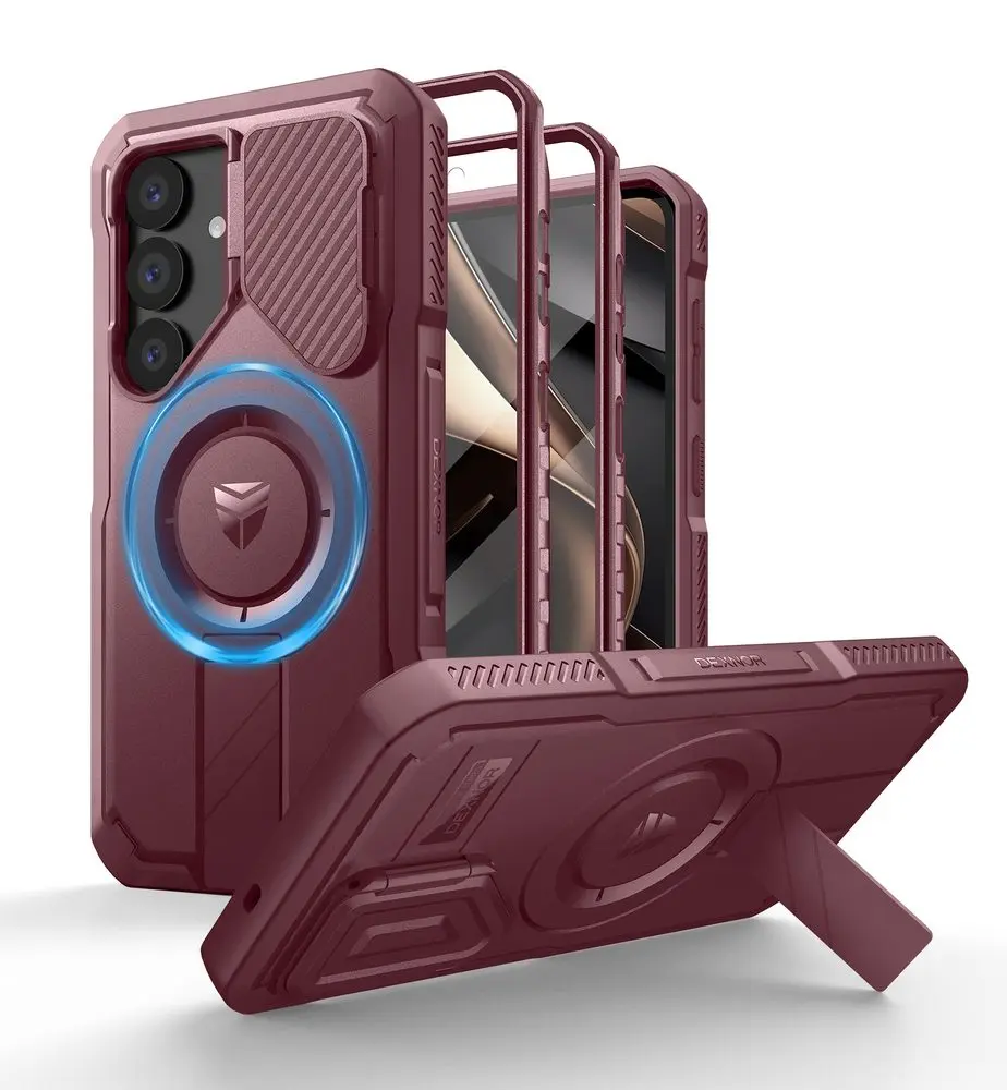 Dexnor MagSafe 360 Kickstand Camprotector obal Samsung Galaxy S25, vínový