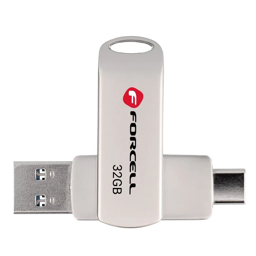Forcell F-Data Metal Duo Pendrive 32GB (USB-A / USB-C), stříbrný
