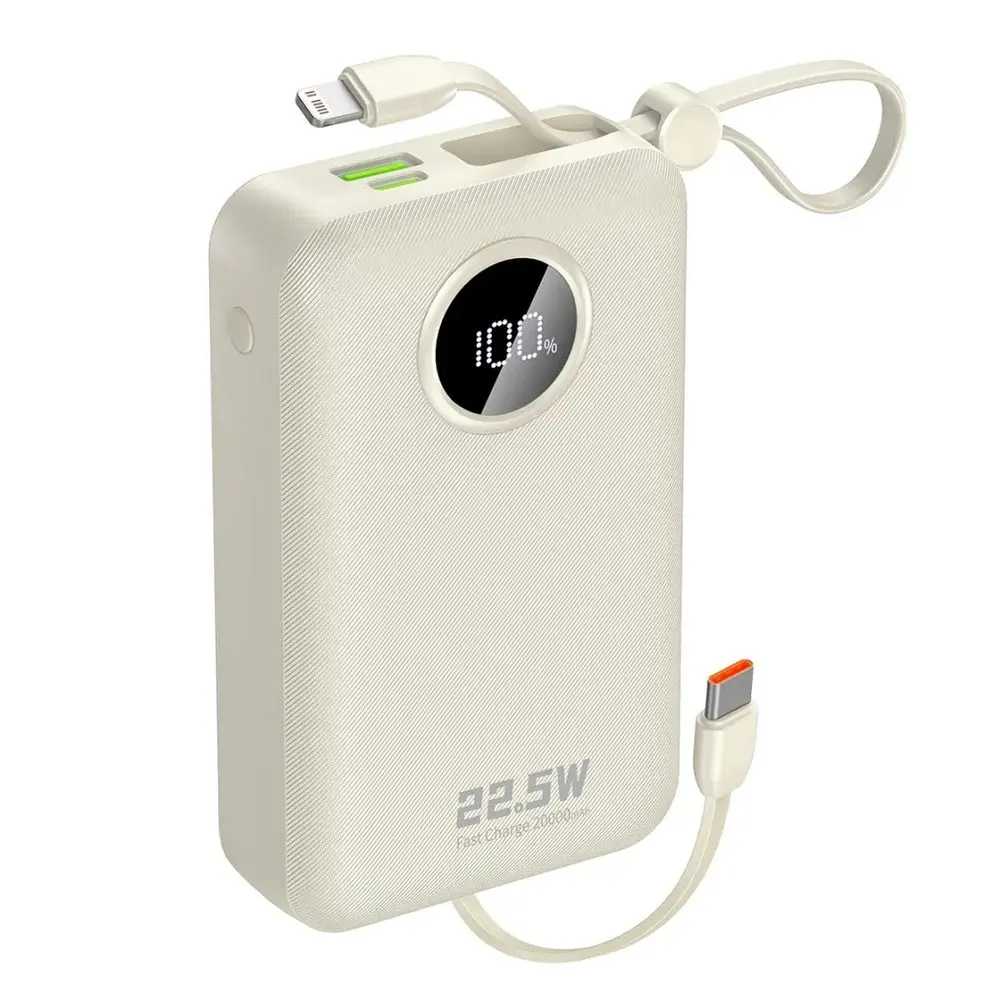 Dudao K14+ Powerbanka s vestavěnými kabely, 20000mAh, 22,5 W, bílá