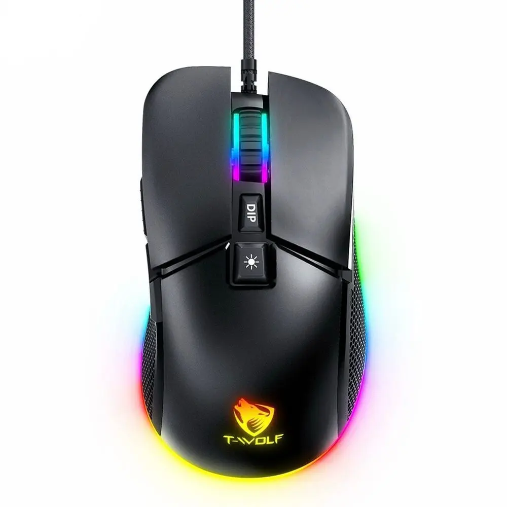 Herní RGB myš T-WOLF G590, 7200 DPI, 13 režimů podsvícení, 6 tlačítek, opletený kabel (USB)