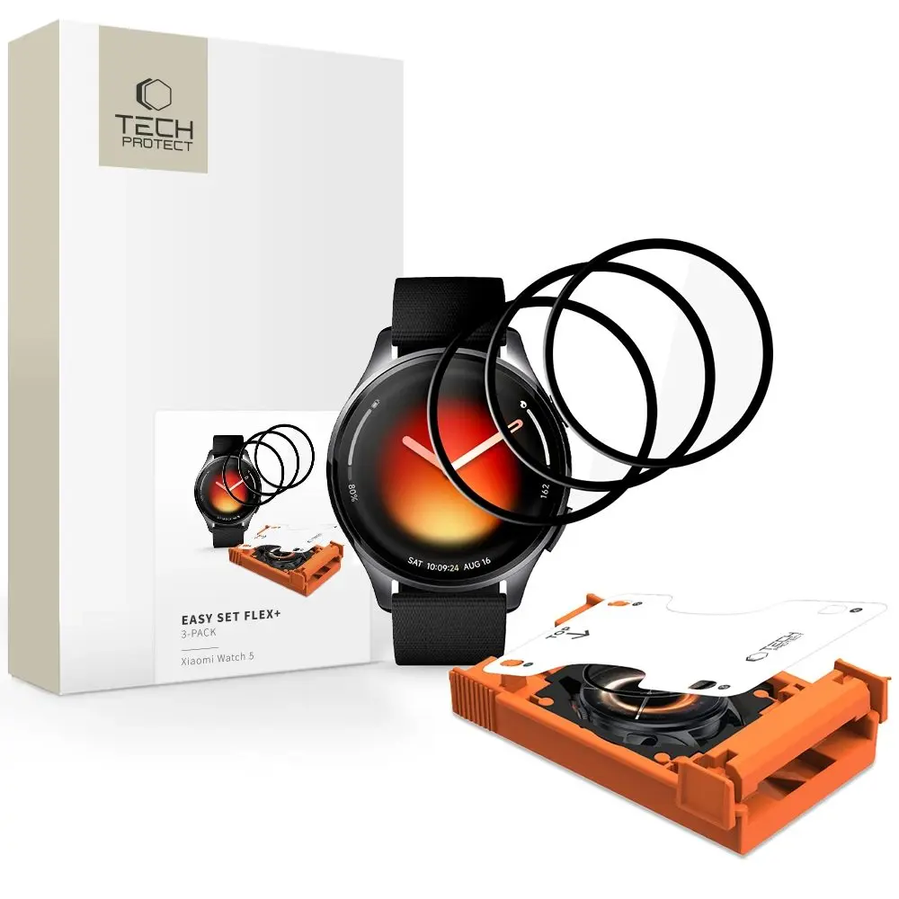 Tech-Protect Hybridní sklo Easy Set Flex+, Xiaomi Watch 5, černé, 3 kusy