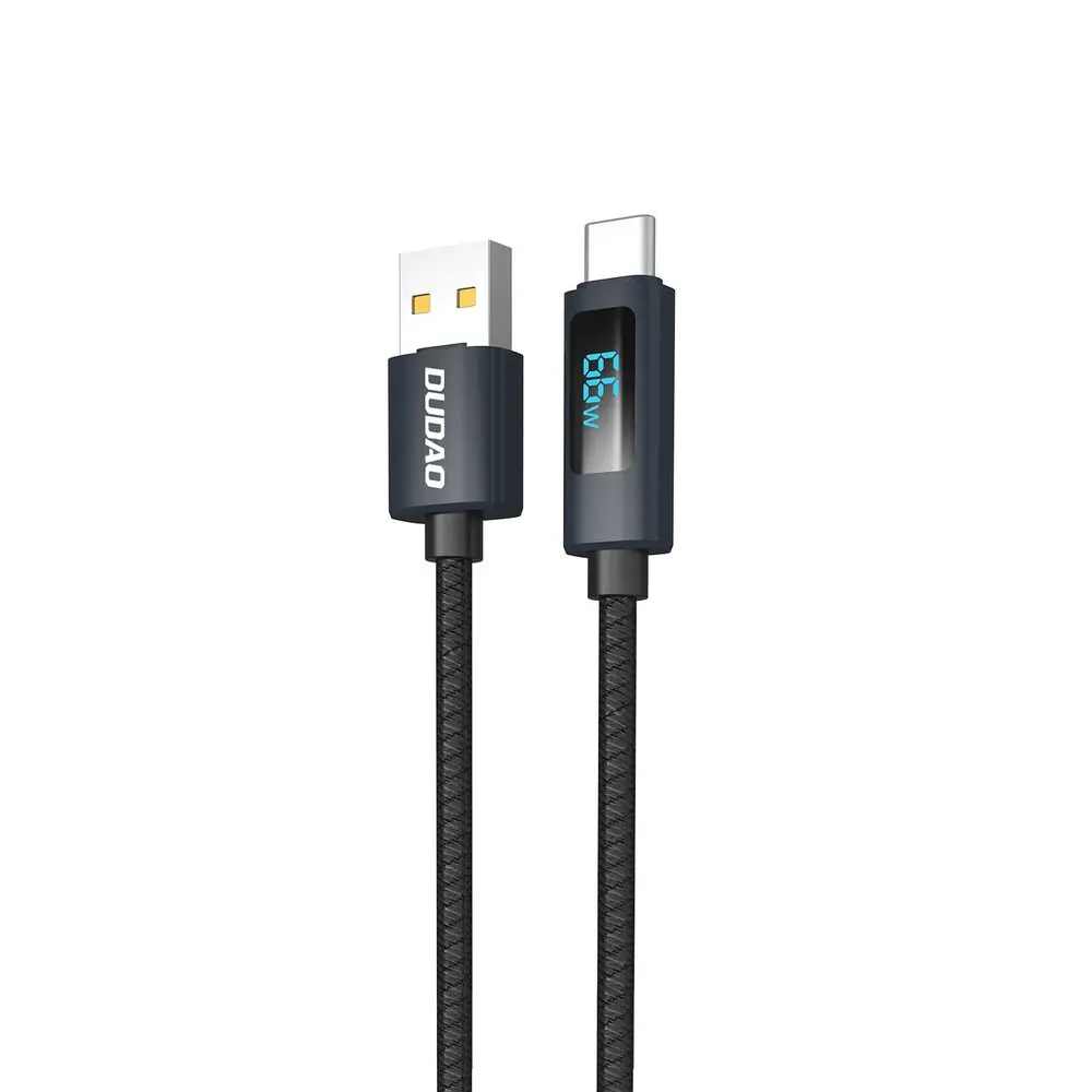 Dudao L7T kabel USB-A - USB-C s LED displejem, 66W, 1 m, černý