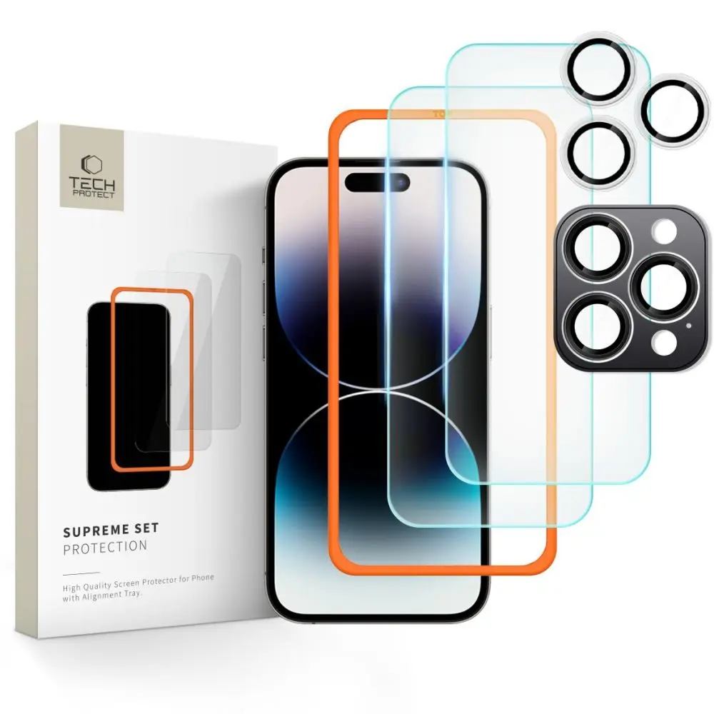 Tech-Protect Supreme set, 2 tvrzené skla s aplikátorem + sklo na čočku, iPhone 16 Pro Max