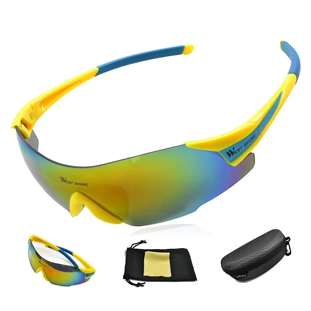 West Biking Cyklistické brýle Windproof UV400, žluto-modré
