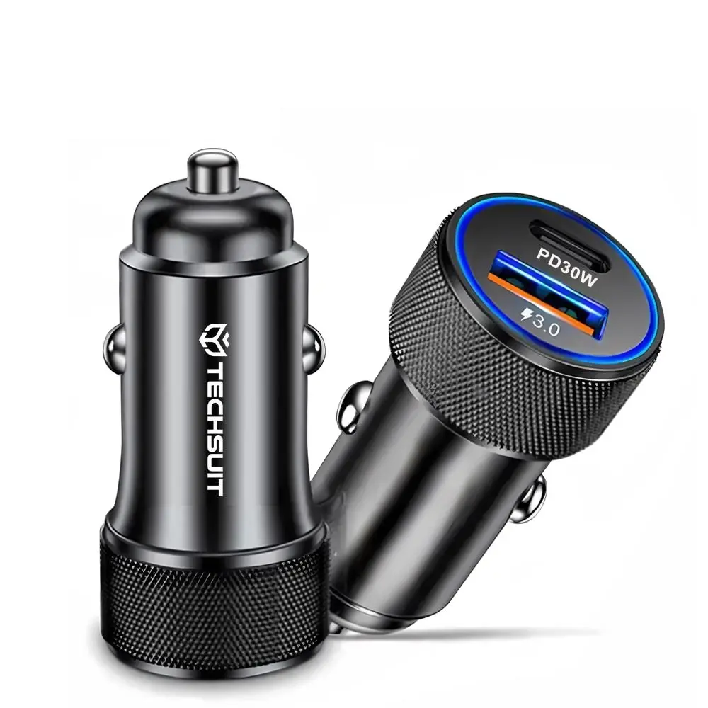 Techsuit Premium nabíječka do auta VoltDuo (C2) s LED světlem černá