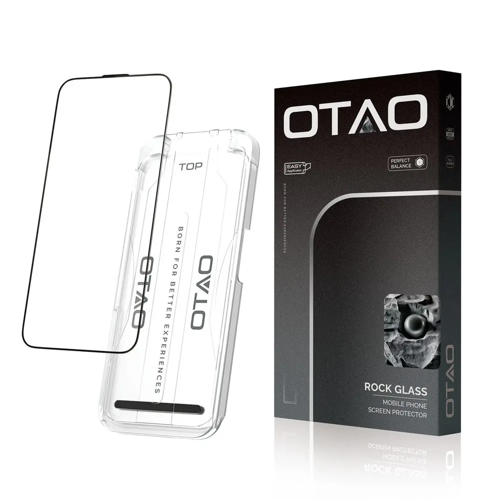 OTAO Rock Glass Tvrzené sklo s aplikátorem, iPhone 14 Pro / 15 / 16, černé