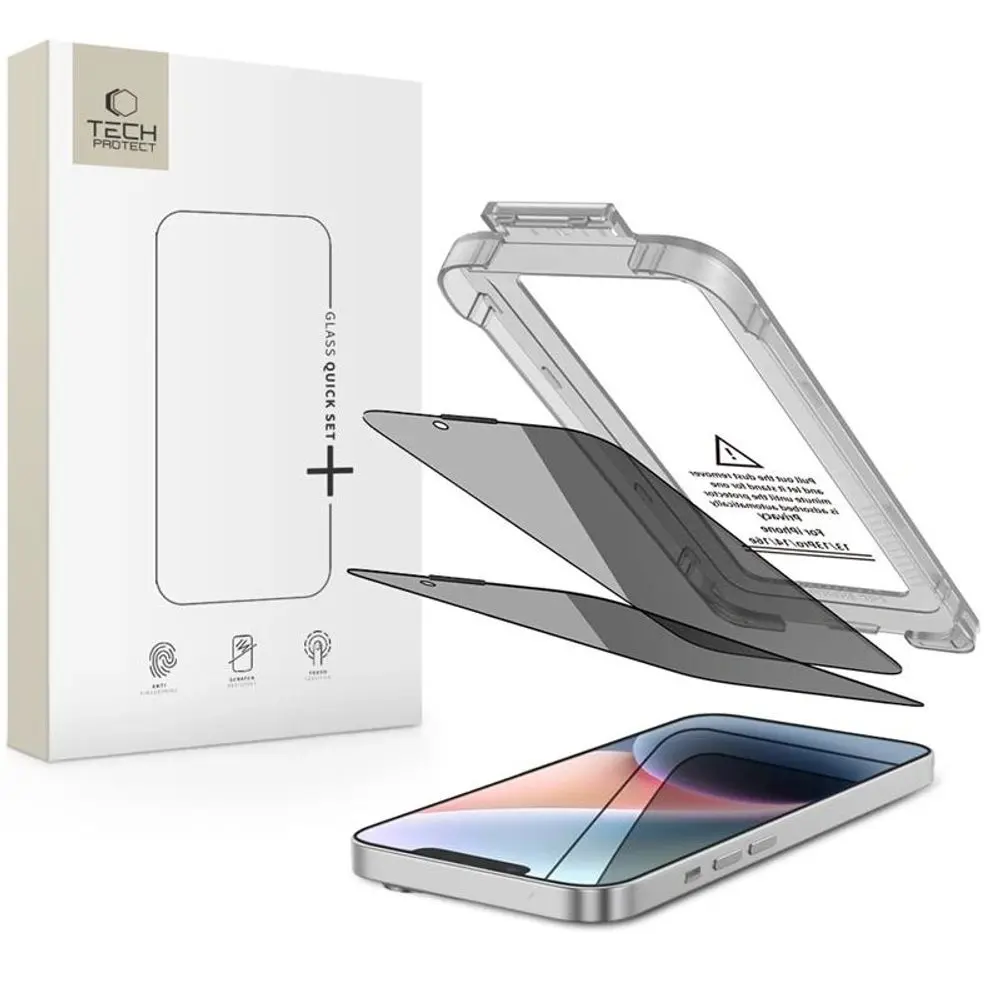 Tech-Protect Privacy Tvrzené sklo Quick Set+, iPhone 13 / 13 Pro / 14 / 16e / 17e, 2 kusy