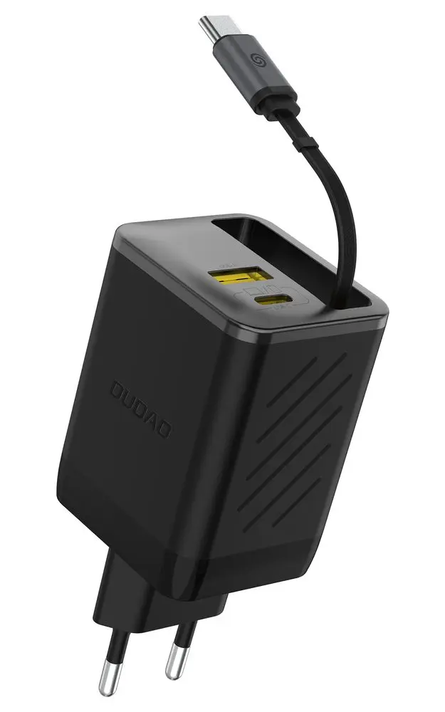 Dudao A67EU nabíječka s vestavěným výsuvným USB-C kabelem, GaN 67W, PD, černá