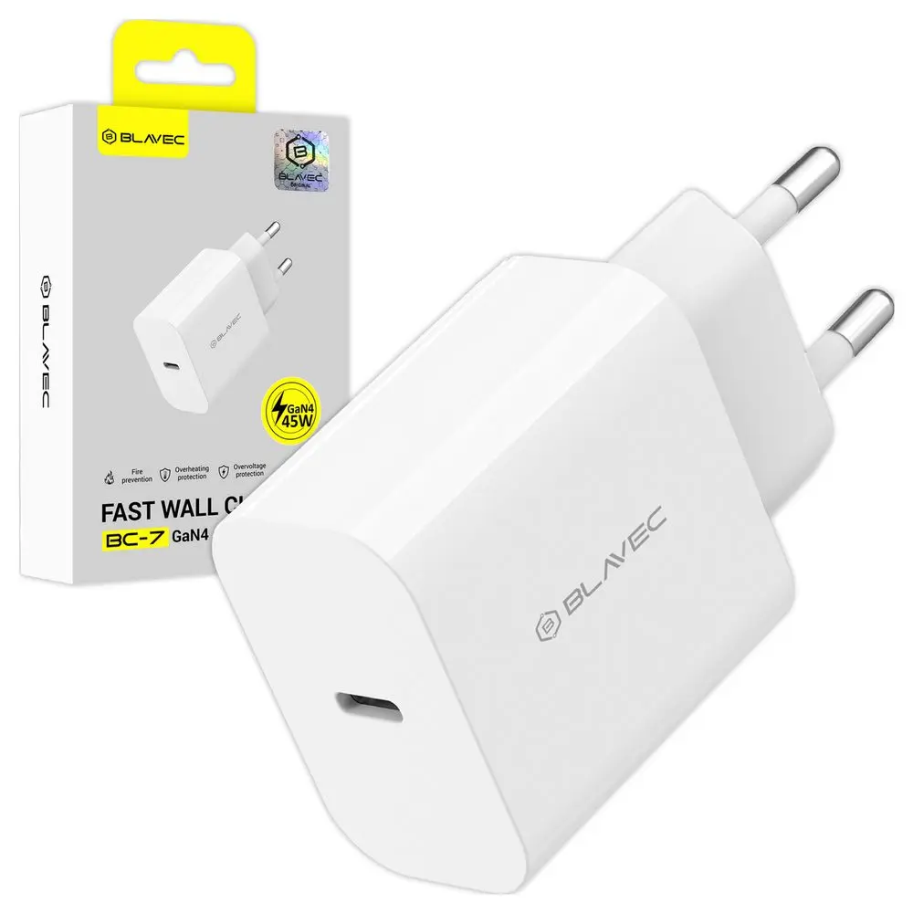 Blavec nabíječka BC-7, GaN4, PD QC 45W 3A, USB-C, bílá