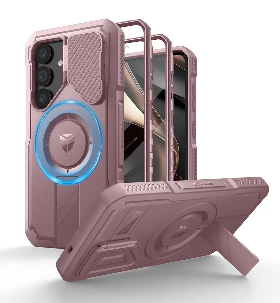 Dexnor MagSafe 360 Kickstand Camprotector obal Samsung Galaxy S25 Plus, růžový