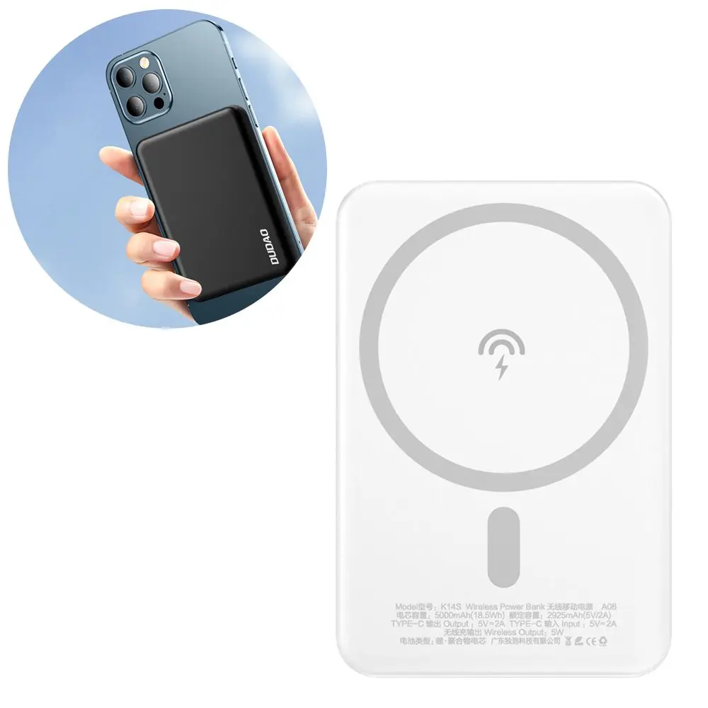 Dudao bezdrátová powerbanka s MagSafe, 5000mAh, bílá (K14S)