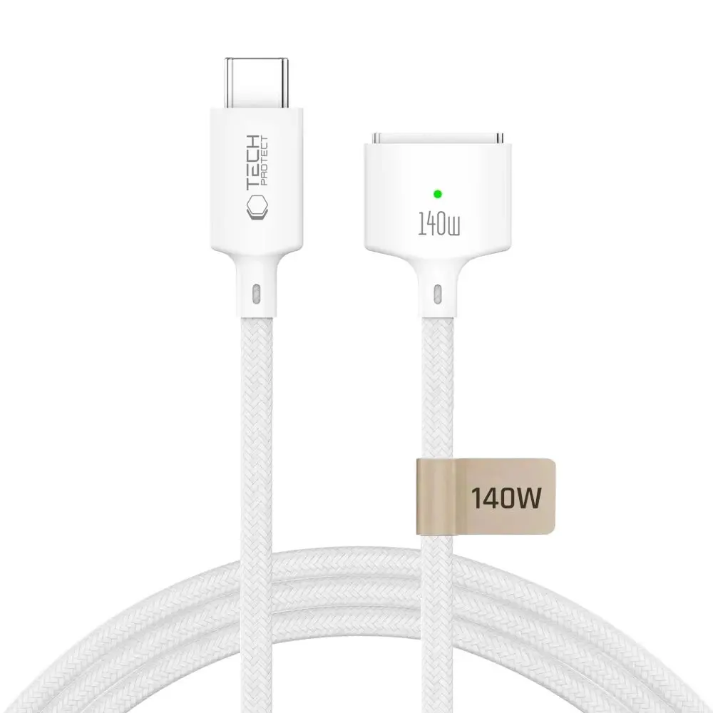 Tech-Protect MMC01 UltraBoost Magnetický kabel USB-C - MagSafe 3 pro MacBook, 140 W, 3 m, bílý
