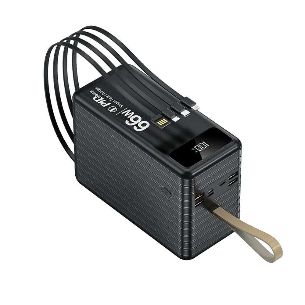 Powerbanka 120 000 mAh, PD66W, 2.1A, 4 integrované kabely + LED světlo, černá