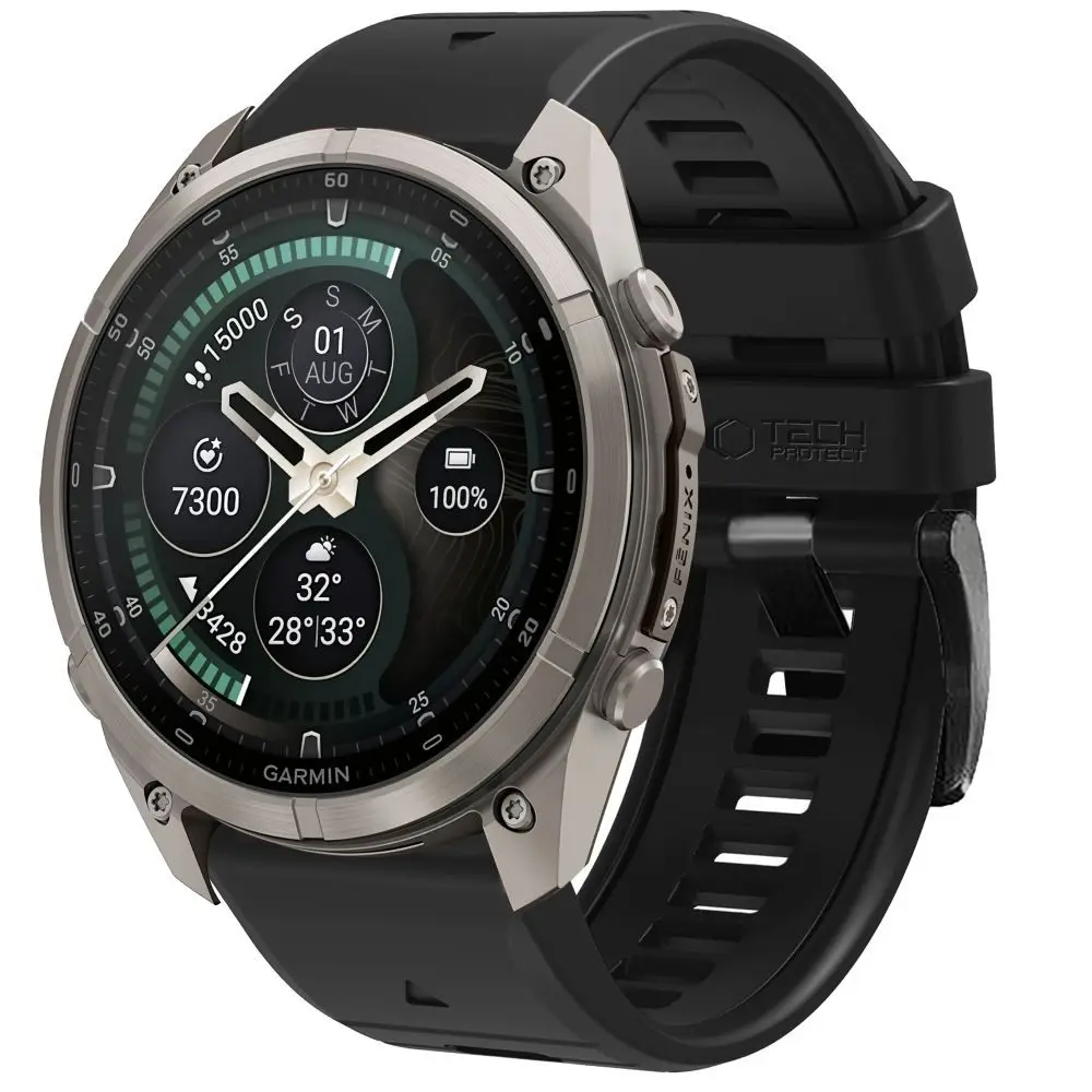 Tech-Protect Silicone řemínek, Garmin Fenix 5 / 6 / 6 Pro / 7 / 8 / 8 Pro / E / 9 / 9 Pro  (47 mm), černý