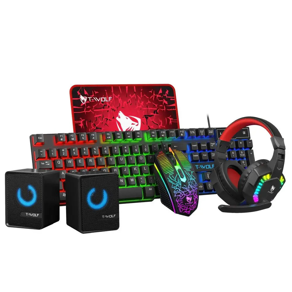 T-WOLF TF880 RGB herní set 5v1 (klávesnice, myš, headset, podložka + reproduktory)