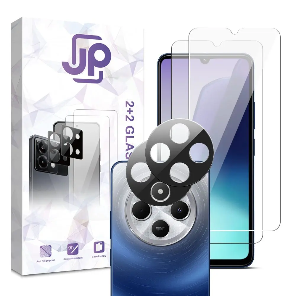 JP Combo pack, Sada 2 tvrzených skel a 2 sklíček na fotoaparát, Xiaomi Redmi 14C